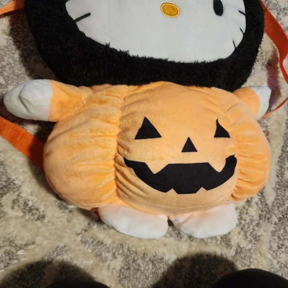 Sanrio Hello Kitty Halloween Pumpkin Costume Plush Stuffed Animal Backpack EUC